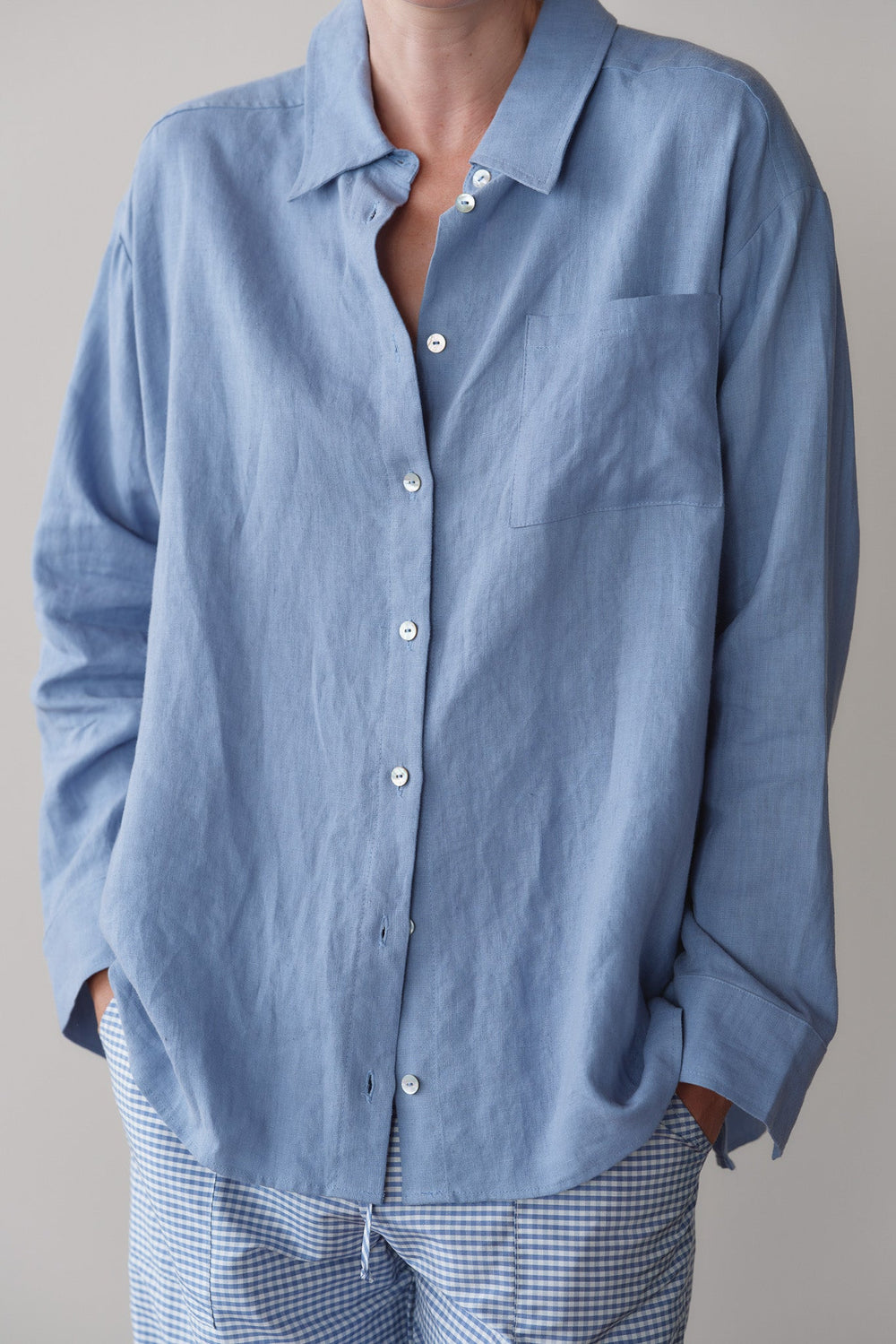 DONNI Cornflower Linen Relaxed Shirt - Cornflower