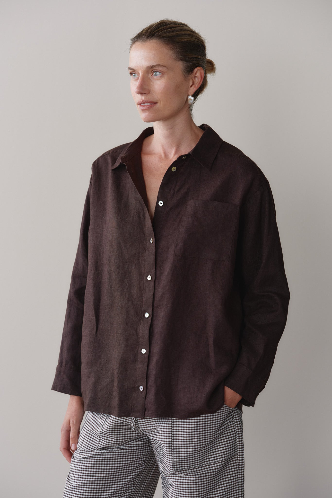 DONNI Espresso Linen Relaxed Shirt - Espresso