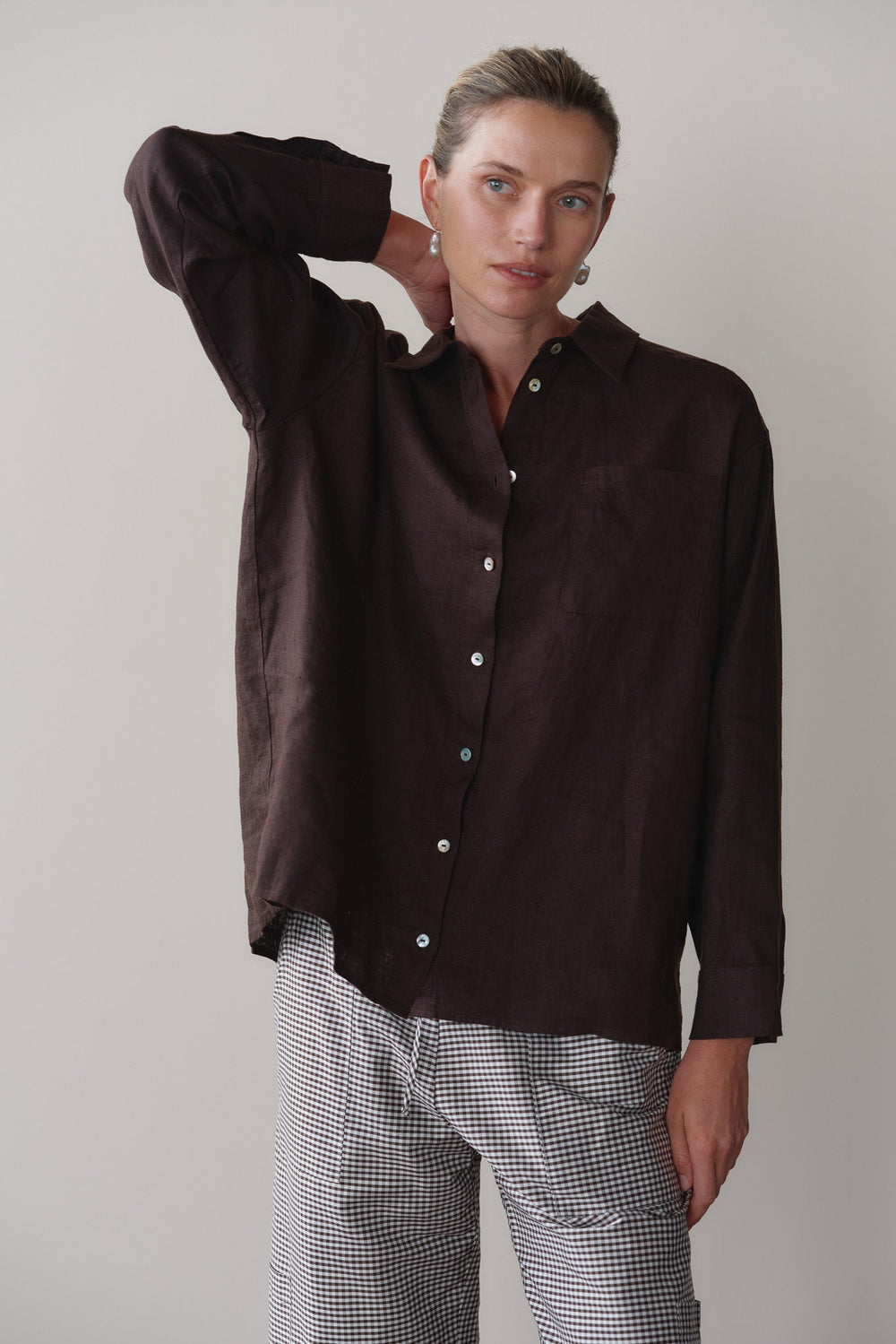 DONNI Espresso Linen Relaxed Shirt - Espresso