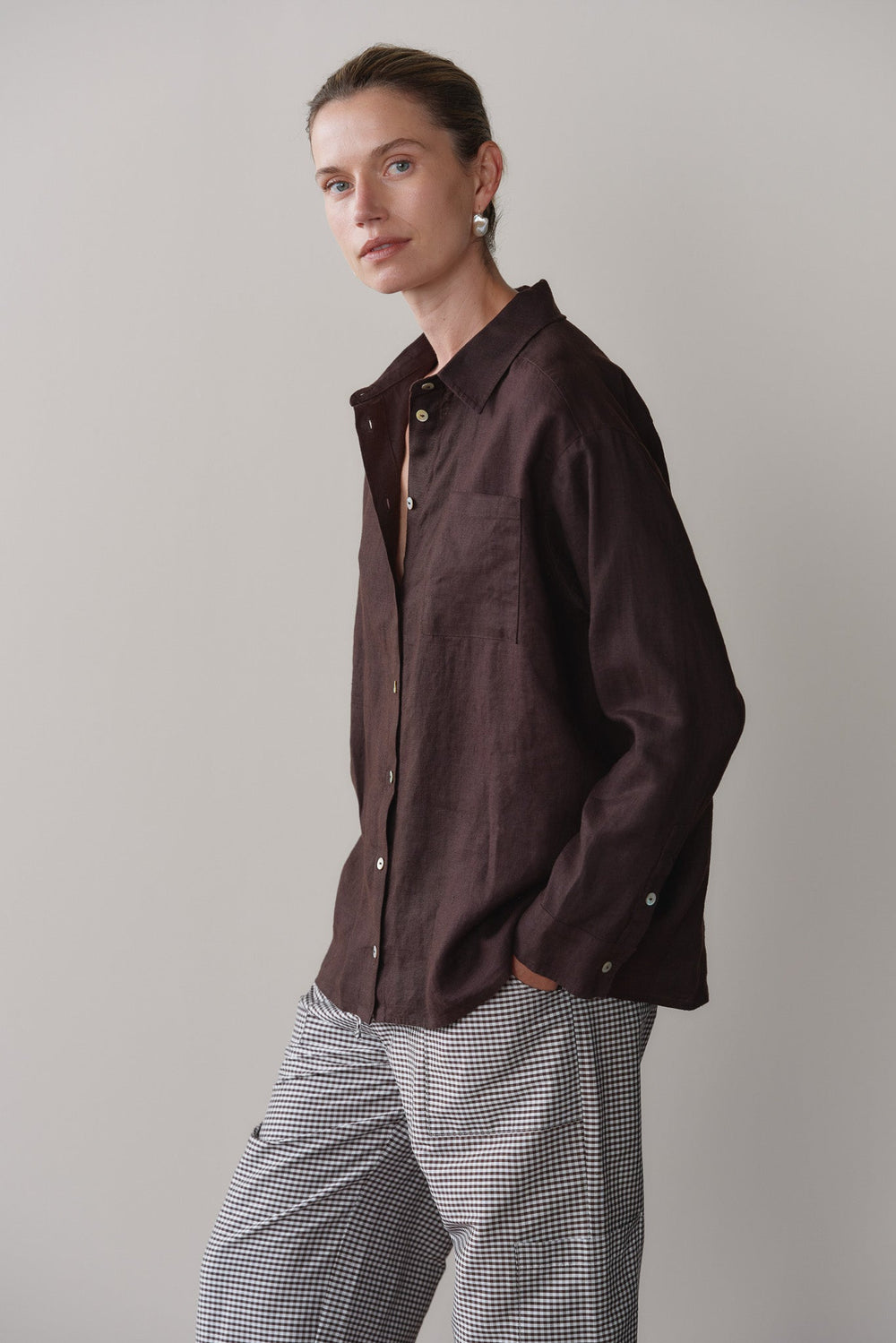 DONNI Espresso Linen Relaxed Shirt - Espresso