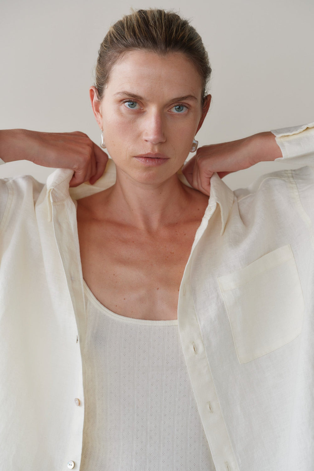 DONNI Creme Linen Relaxed Shirt - Creme