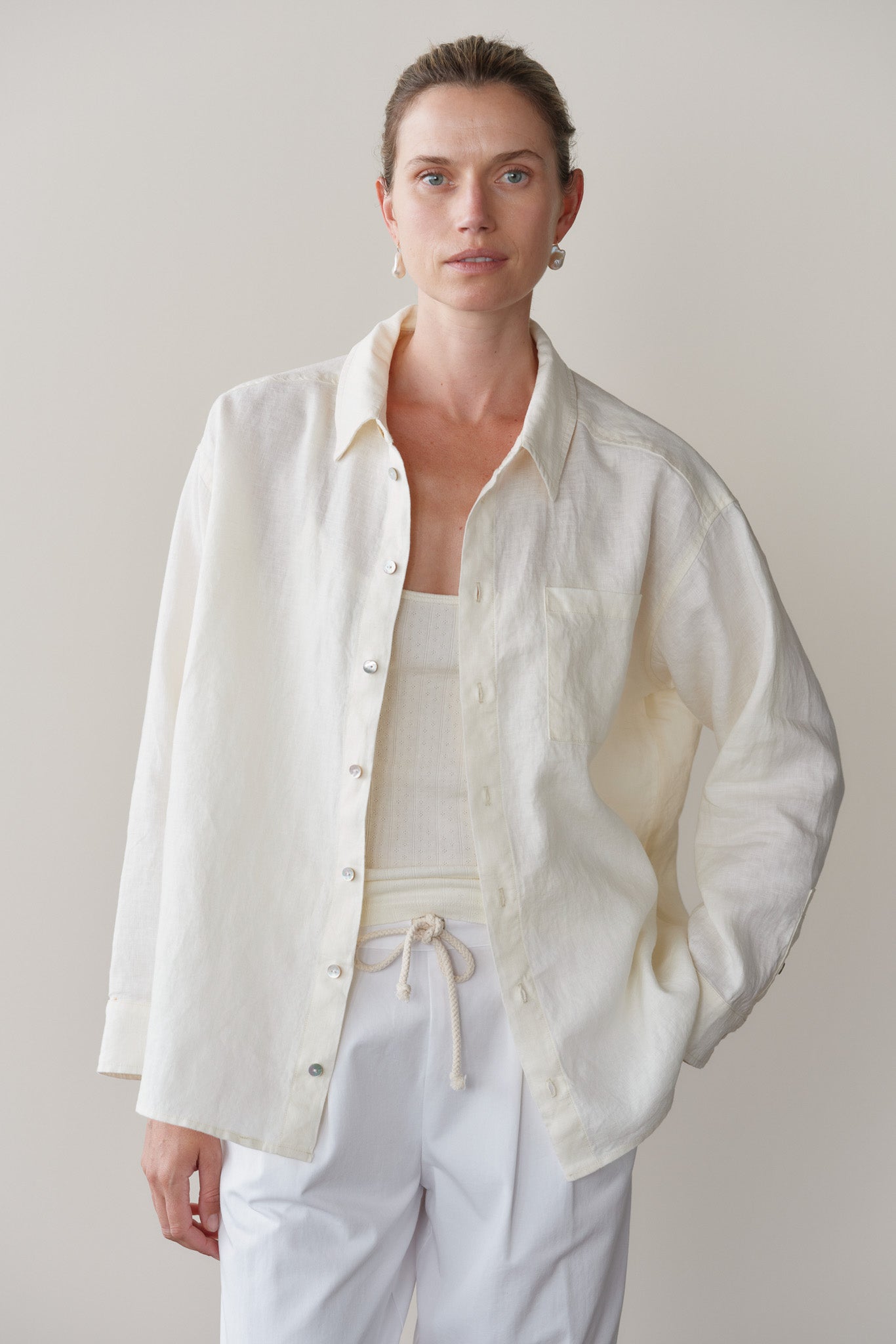 DONNI Creme Linen Relaxed Shirt - Creme