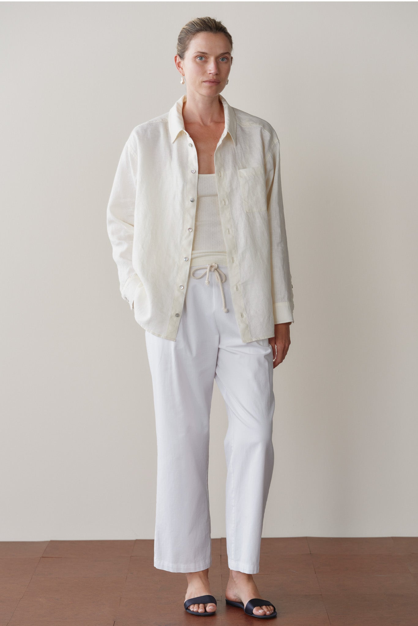 DONNI Creme Linen Relaxed Shirt - Creme