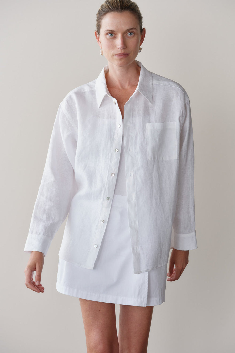 DONNI Powder Linen Relaxed Shirt - Powder