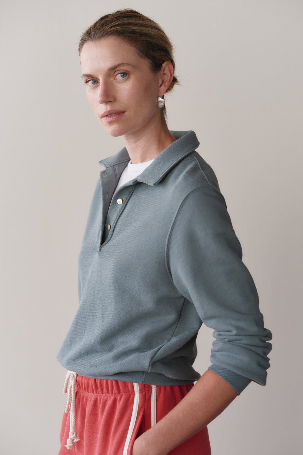 DONNI The Eco-Terry Polo Sweatshirt - Sage
