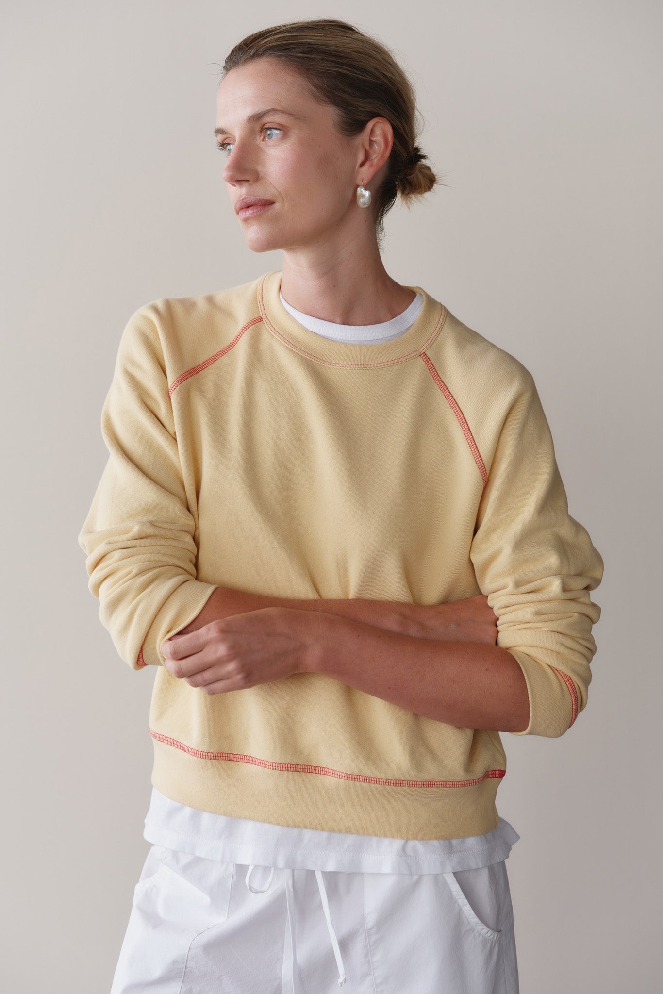 DONNI The Eco-Terry Contrast Stitch Sweatshirt - Butter