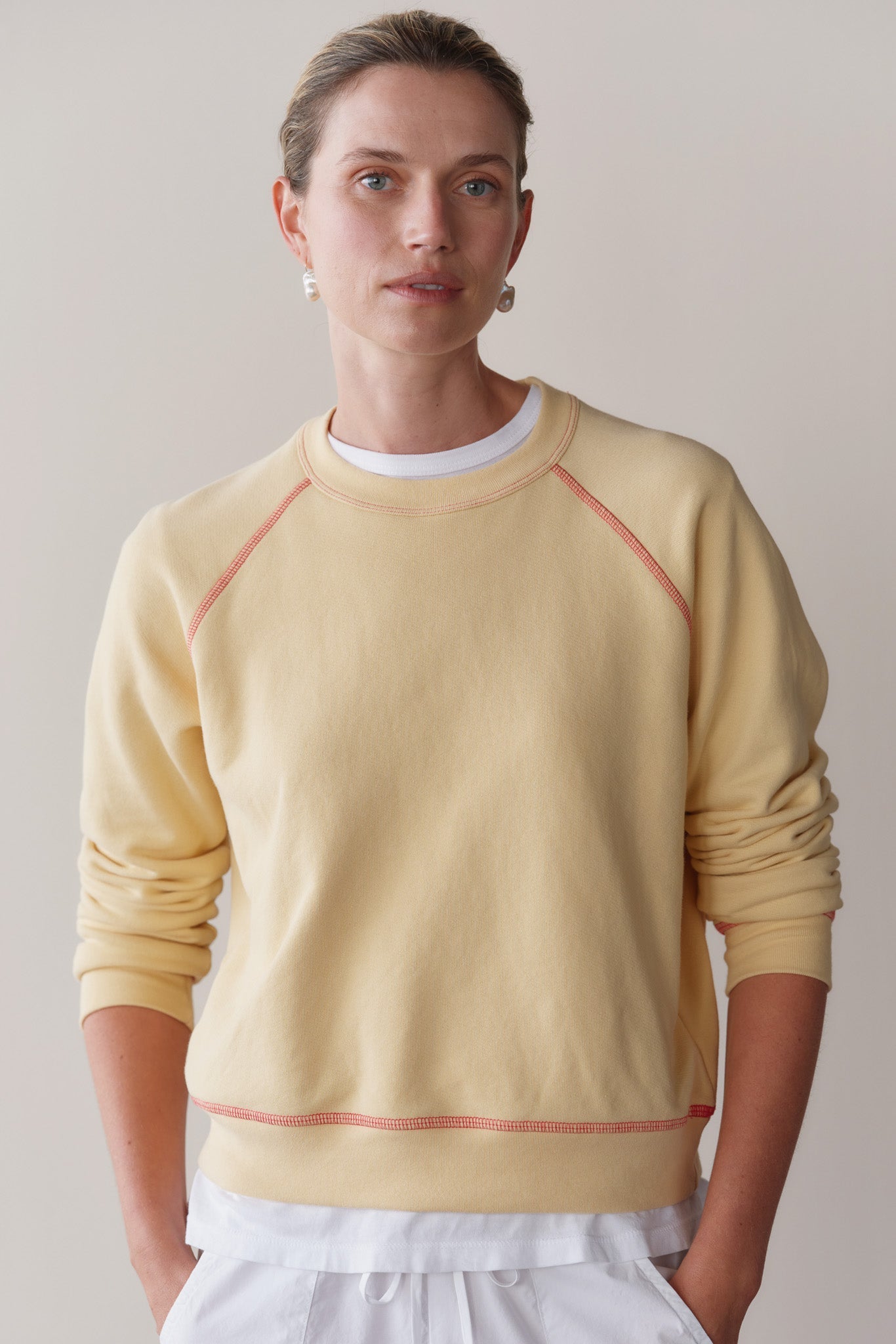 DONNI The Eco-Terry Contrast Stitch Sweatshirt - Butter
