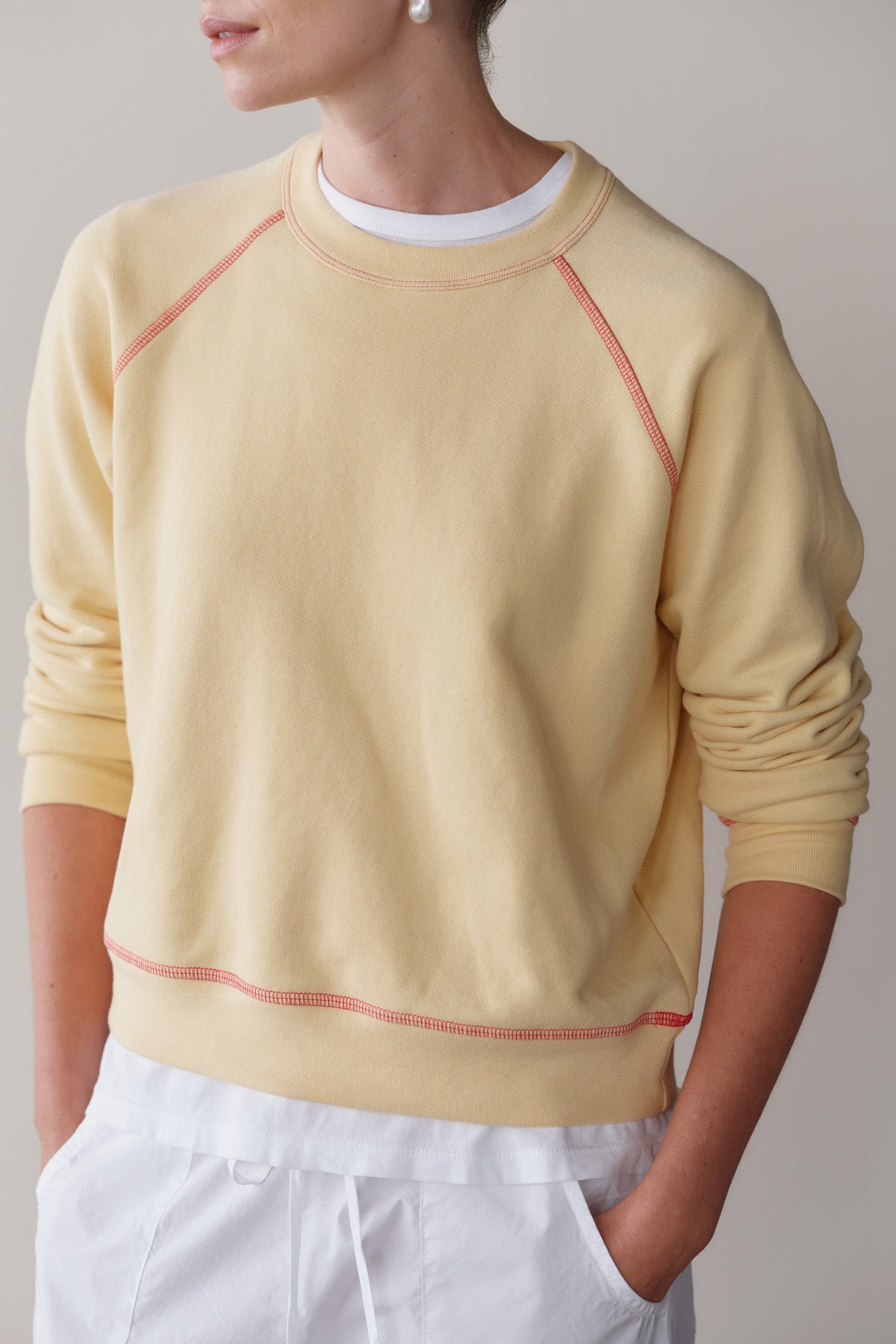 DONNI The Eco-Terry Contrast Stitch Sweatshirt - Butter