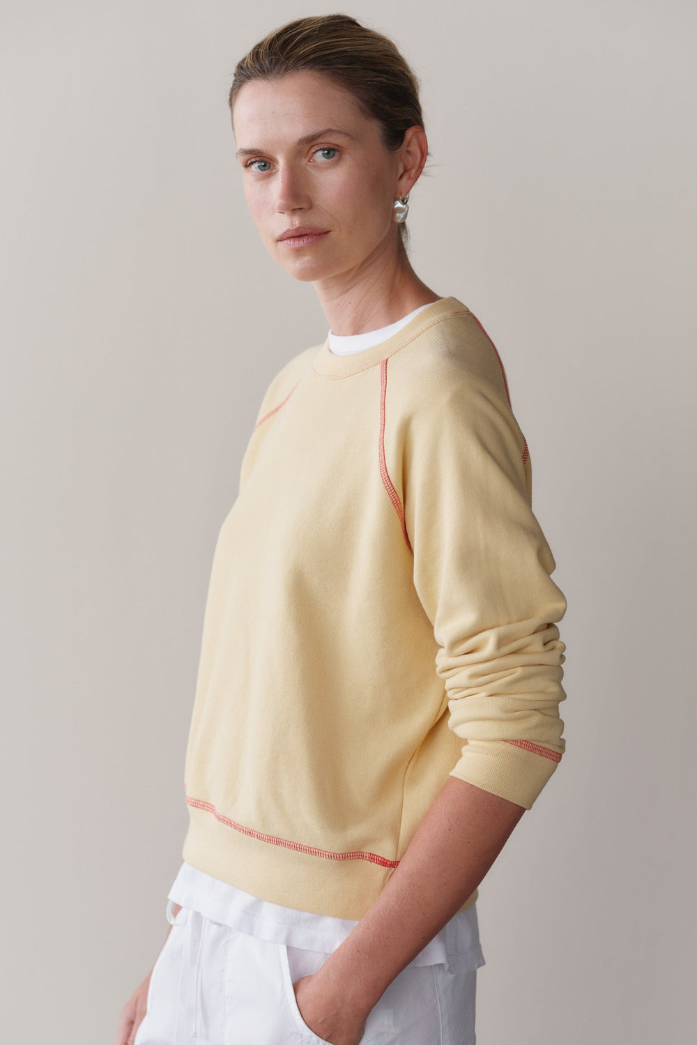 DONNI The Eco-Terry Contrast Stitch Sweatshirt - Butter