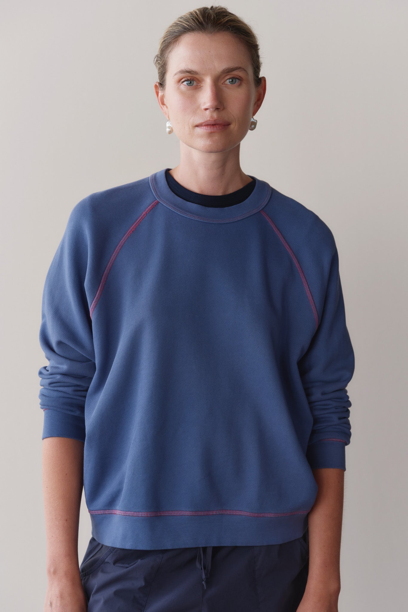 DONNI The Eco-Terry Contrast Stitch Sweatshirt - Lapis