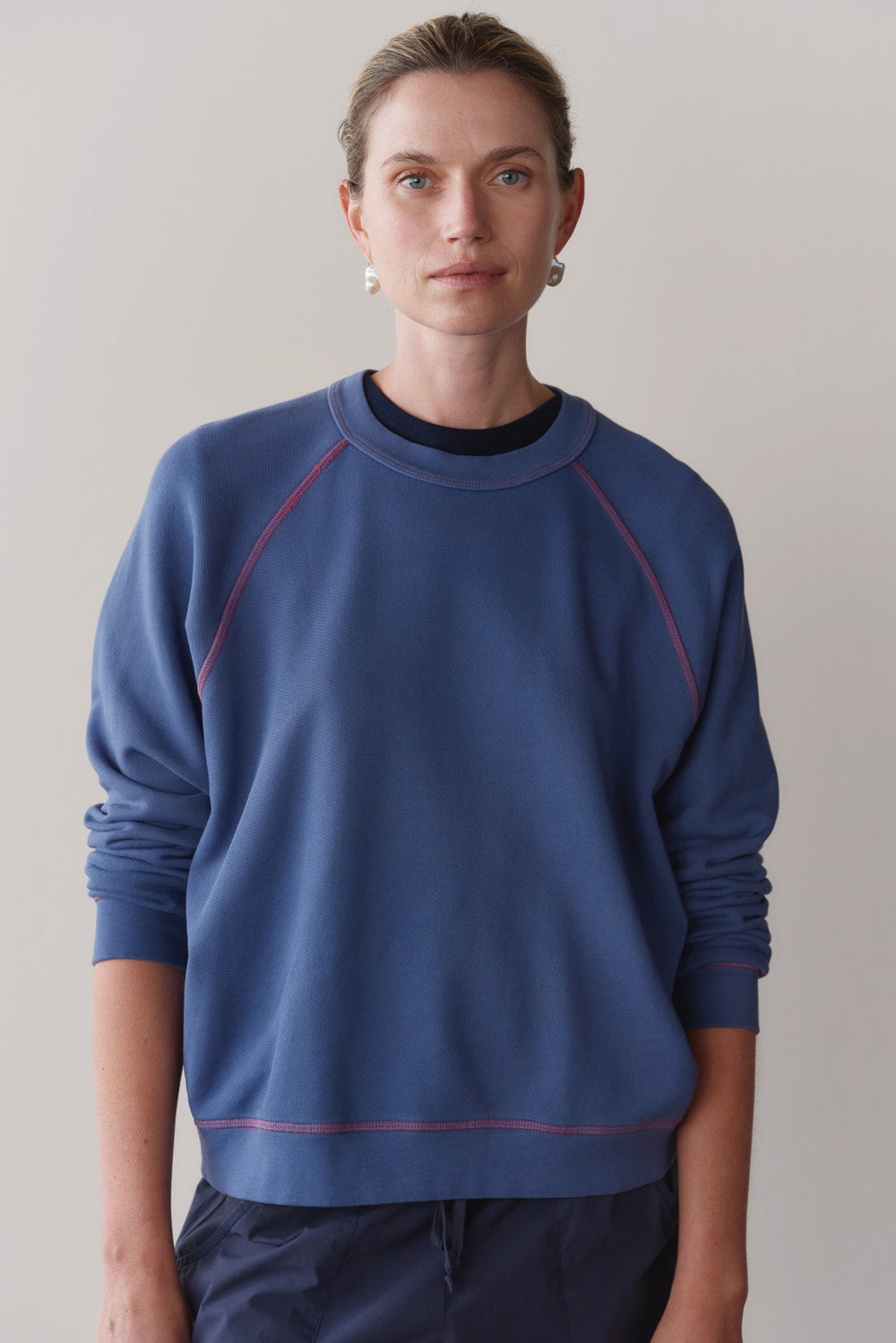 DONNI The Eco-Terry Contrast Stitch Sweatshirt - Lapis