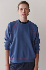 DONNI The Eco-Terry Contrast Stitch Sweatshirt - Lapis