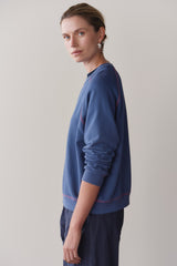 DONNI The Eco-Terry Contrast Stitch Sweatshirt - Lapis