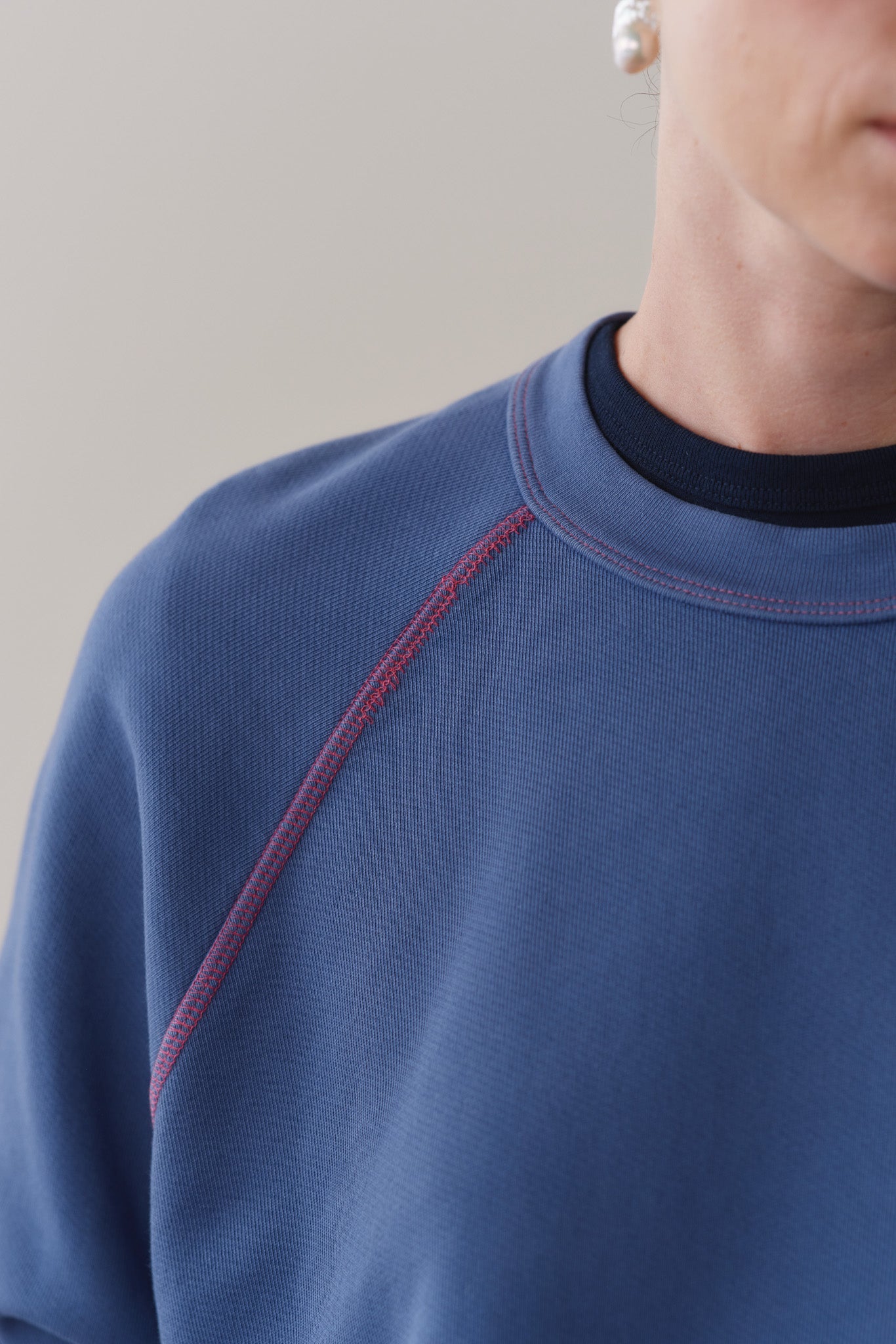 DONNI The Eco-Terry Contrast Stitch Sweatshirt - Lapis