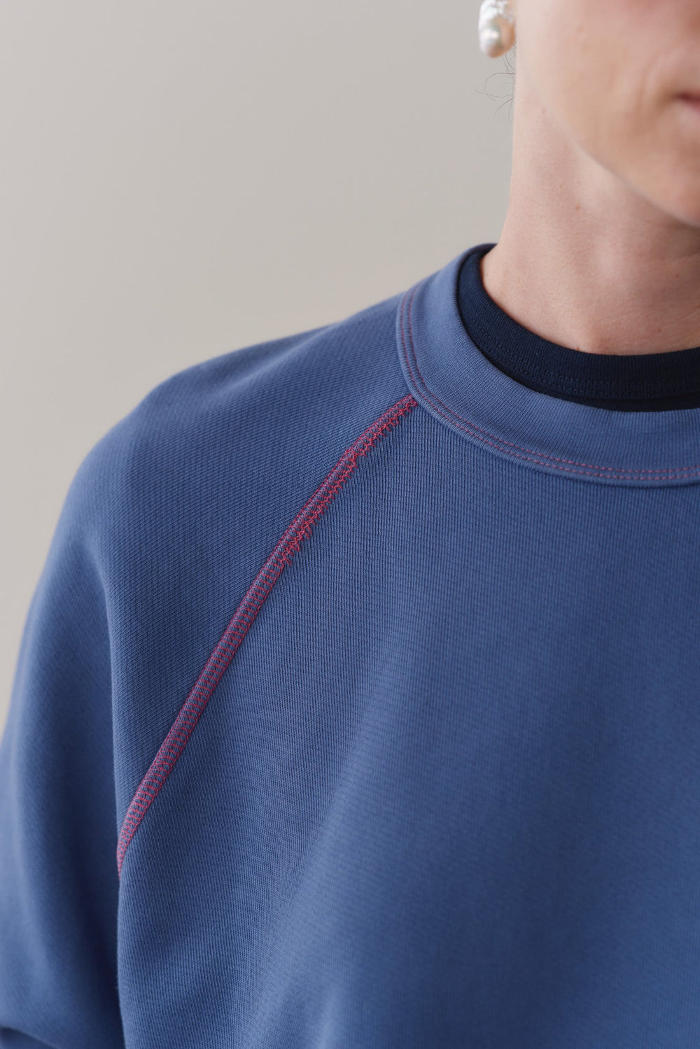DONNI The Eco-Terry Contrast Stitch Sweatshirt - Lapis