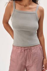 DONNI The Baby Rib Square Neck Tank - Heather Grey
