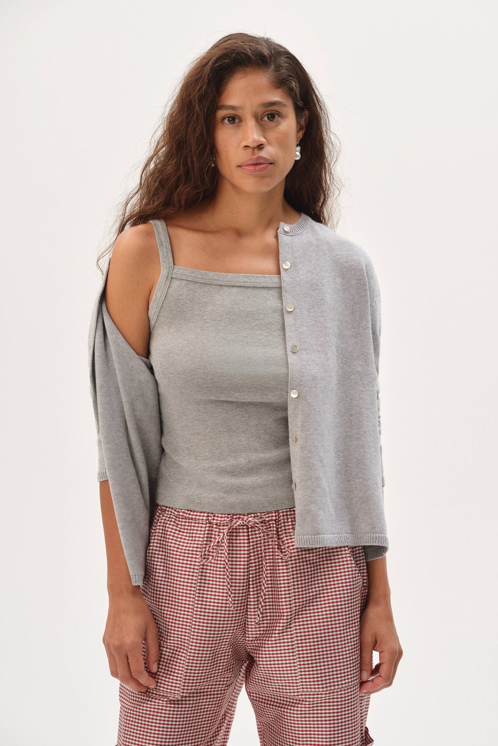 DONNI The Baby Rib Square Neck Tank - Heather Grey