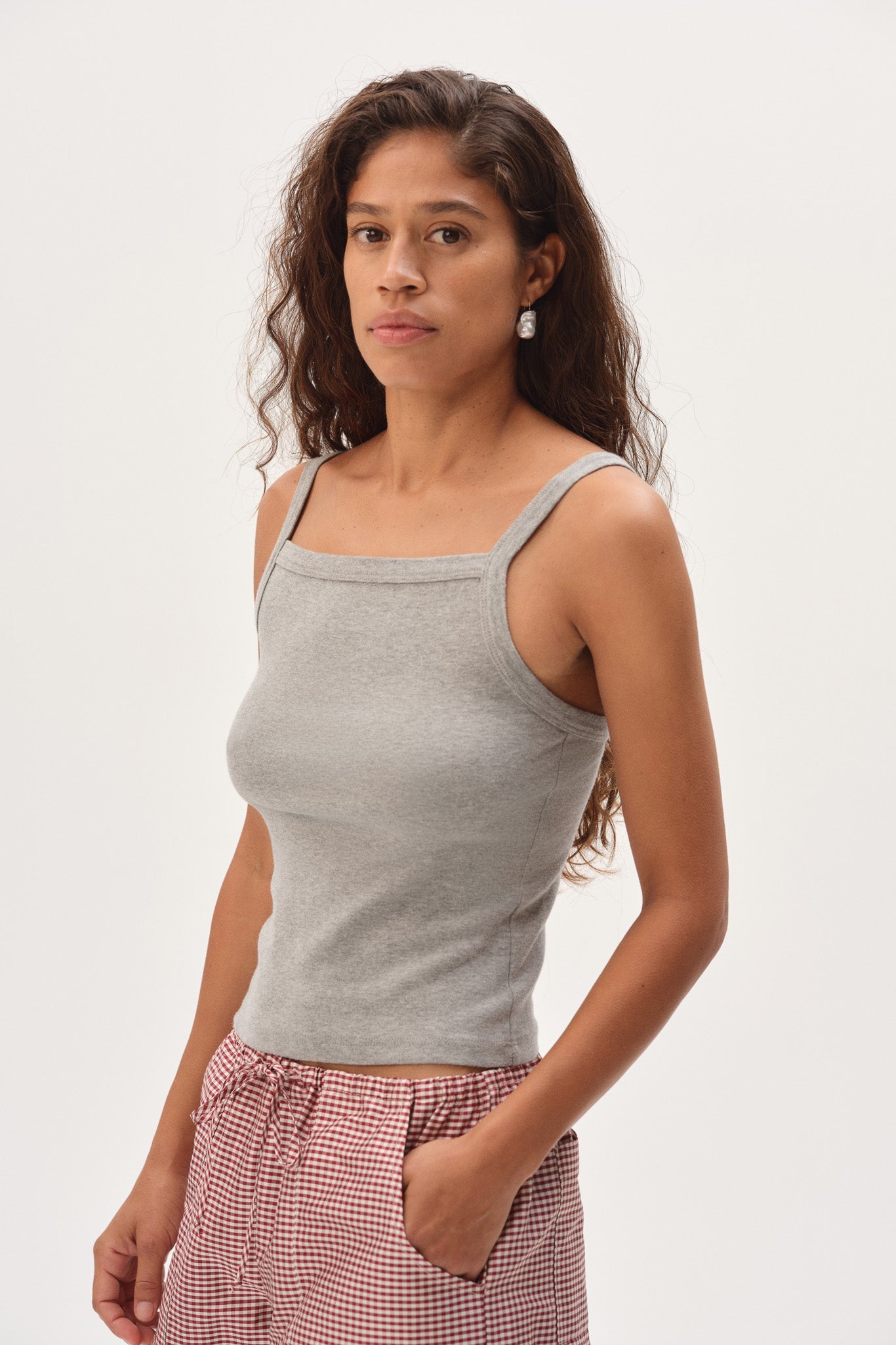 DONNI The Baby Rib Square Neck Tank - Heather Grey