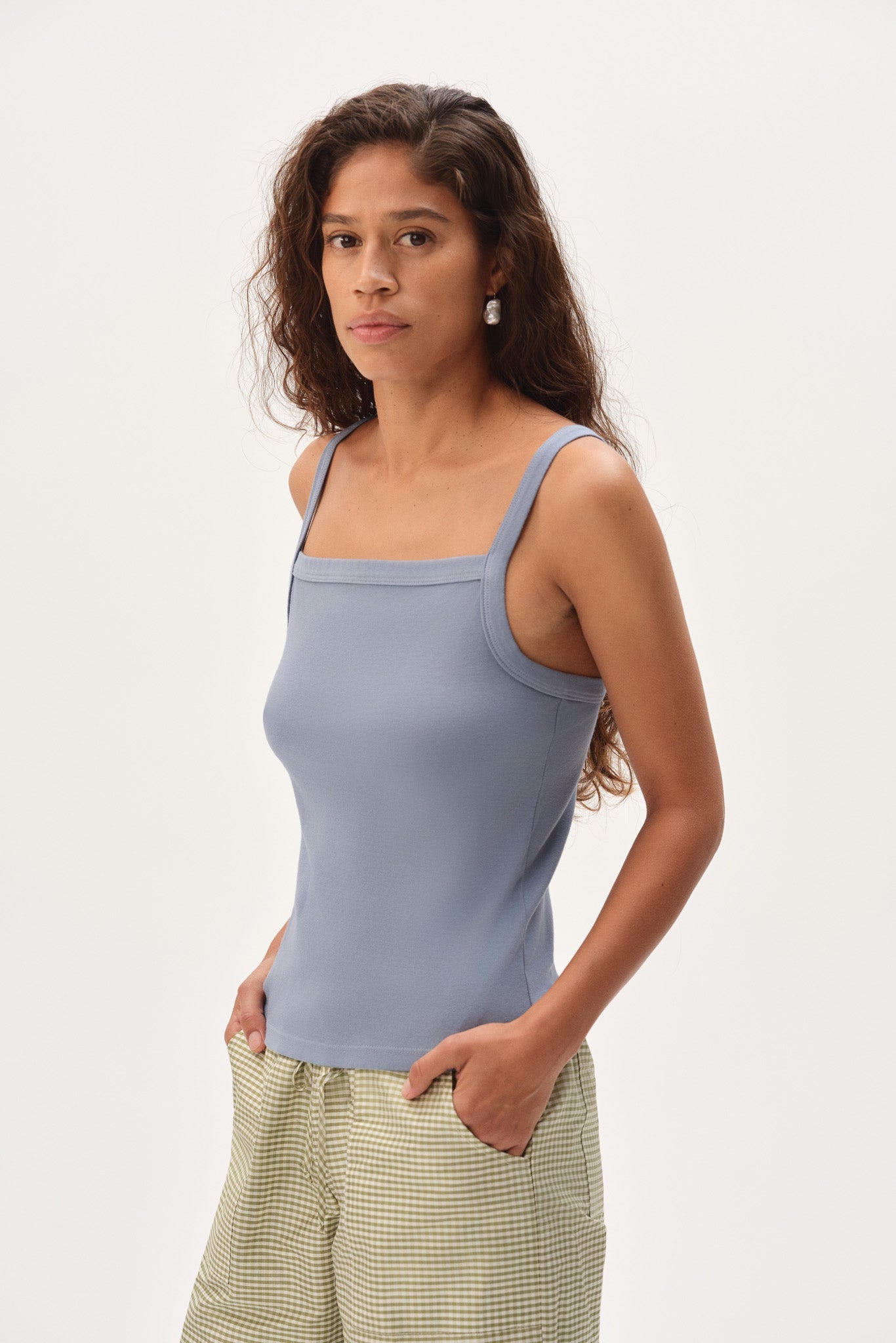 DONNI The Baby Rib Square Neck Tank - CornFlower