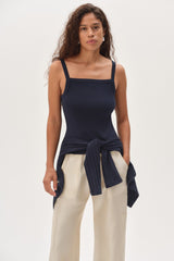 DONNI The Baby Rib Square Neck Tank - Navy