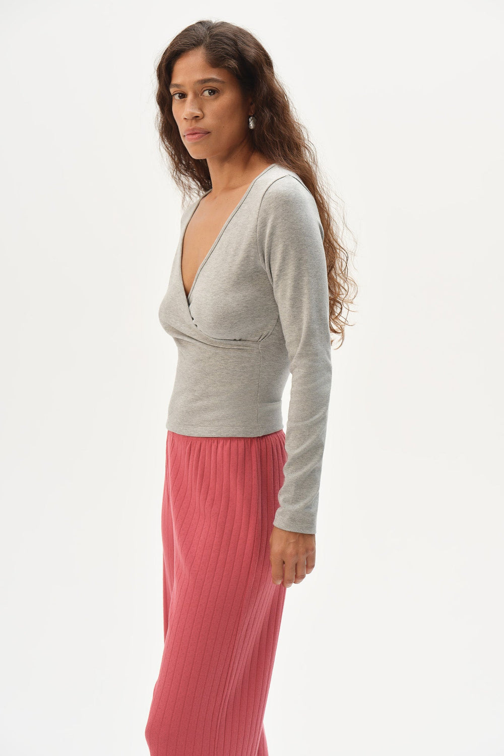 DONNI The Baby Rib Criss Cross Long Sleeve - Heather Grey