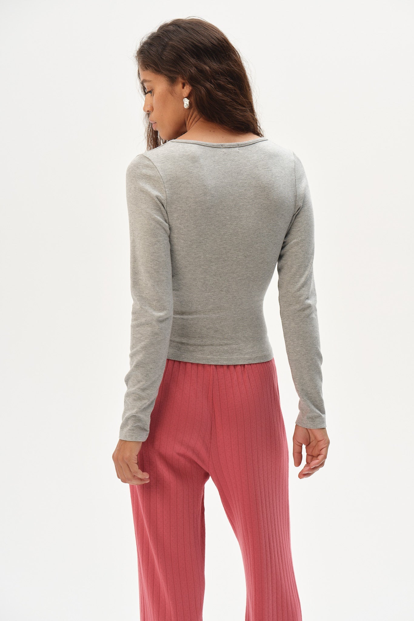 DONNI The Baby Rib Criss Cross Long Sleeve - Heather Grey
