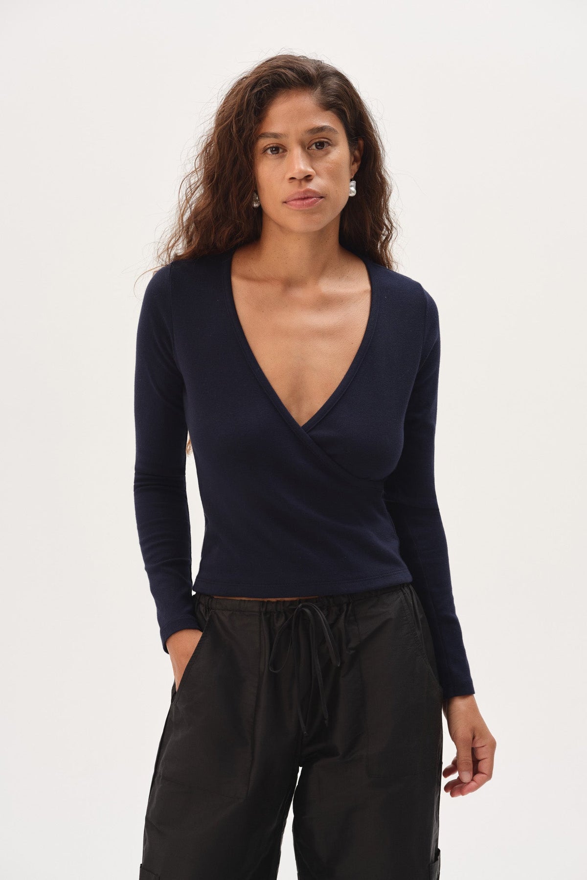 DONNI The Baby Rib Criss Cross Long Sleeve - Navy