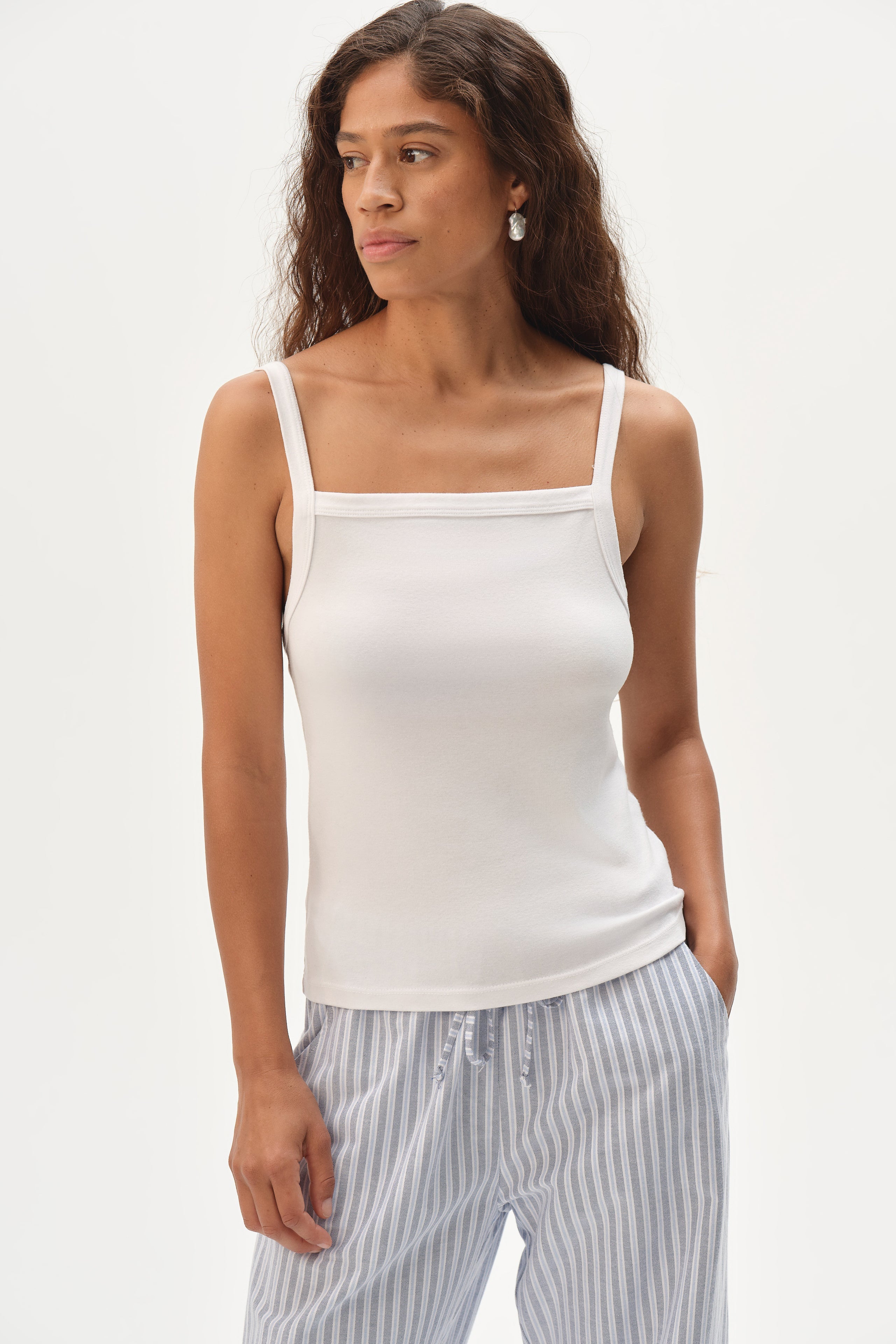 DONNI The Baby Rib Square Neck Tank - Powder