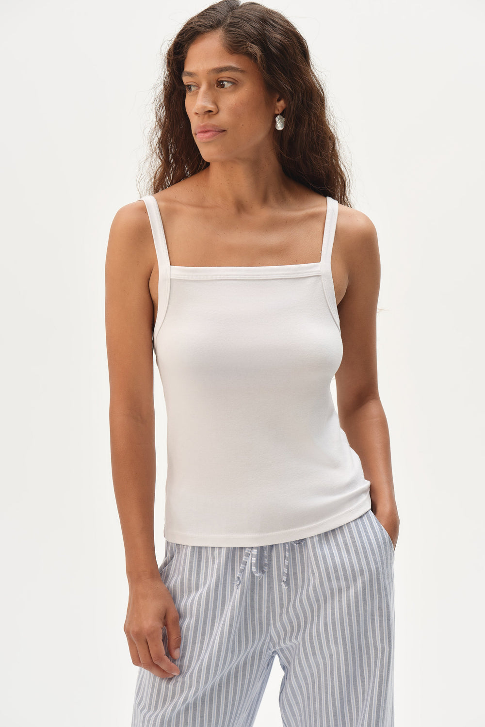 DONNI The Baby Rib Square Neck Tank - Powder