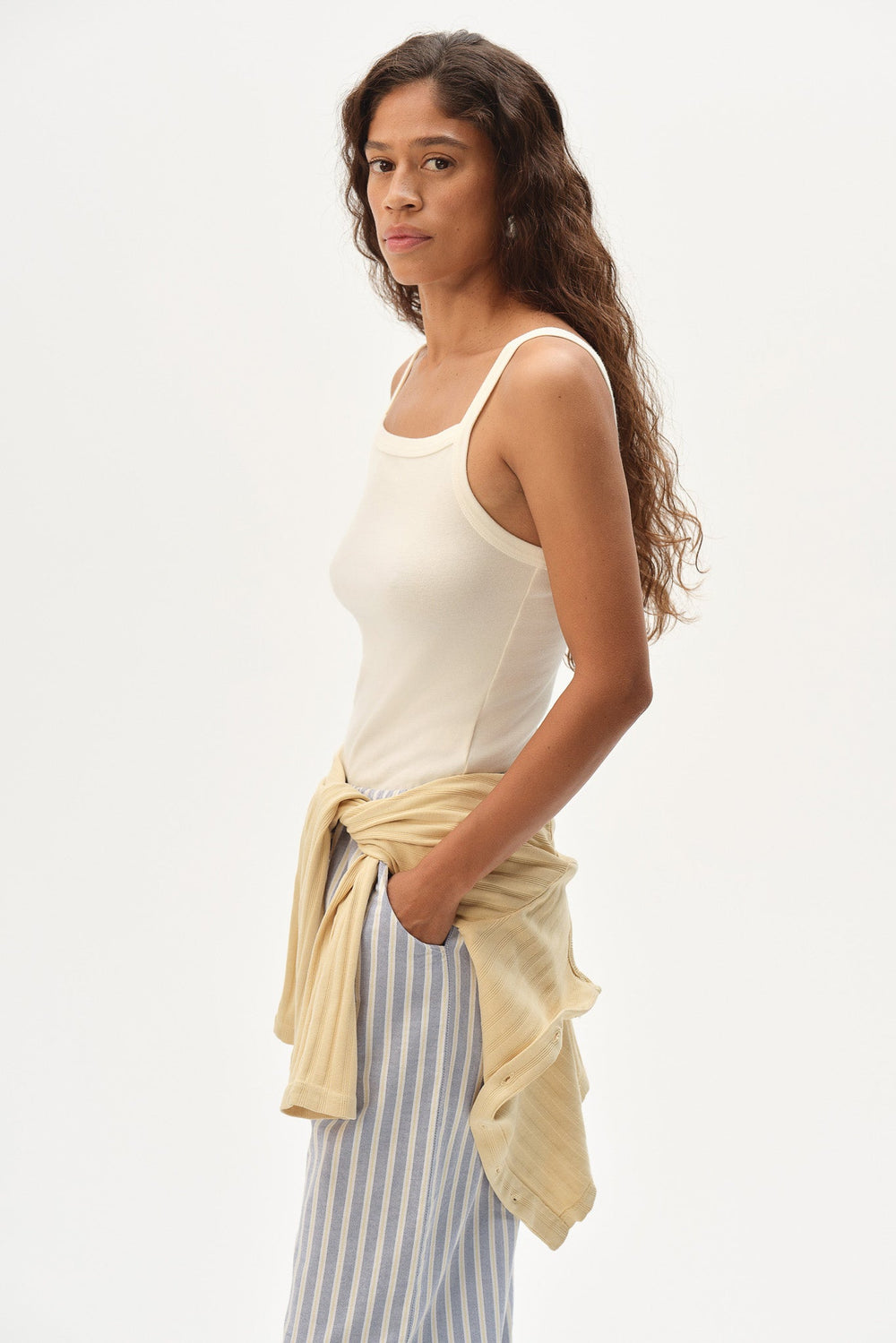 DONNI The Baby Rib Square Neck Tank - Creme
