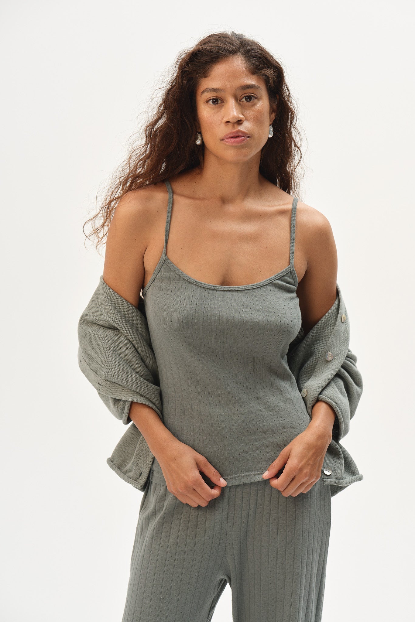 DONNI The Pointelle Cami Tank - Sage