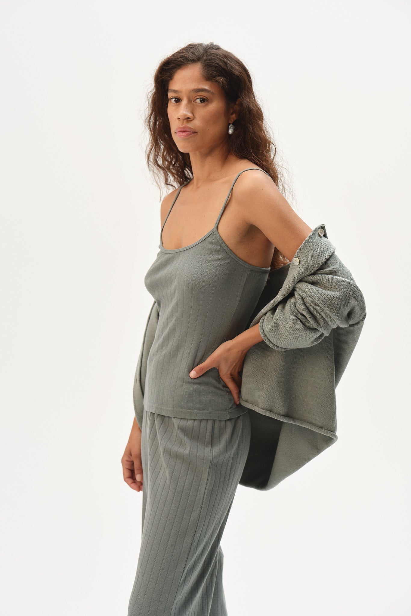 DONNI The Pointelle Cami Tank - Sage