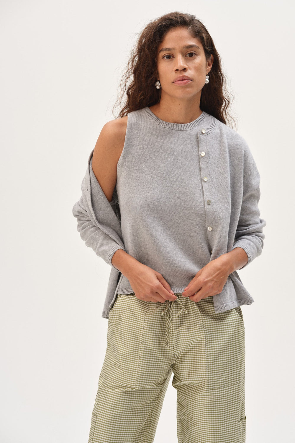 DONNI The Cotton Knit Sweater Set - Heather-Grey