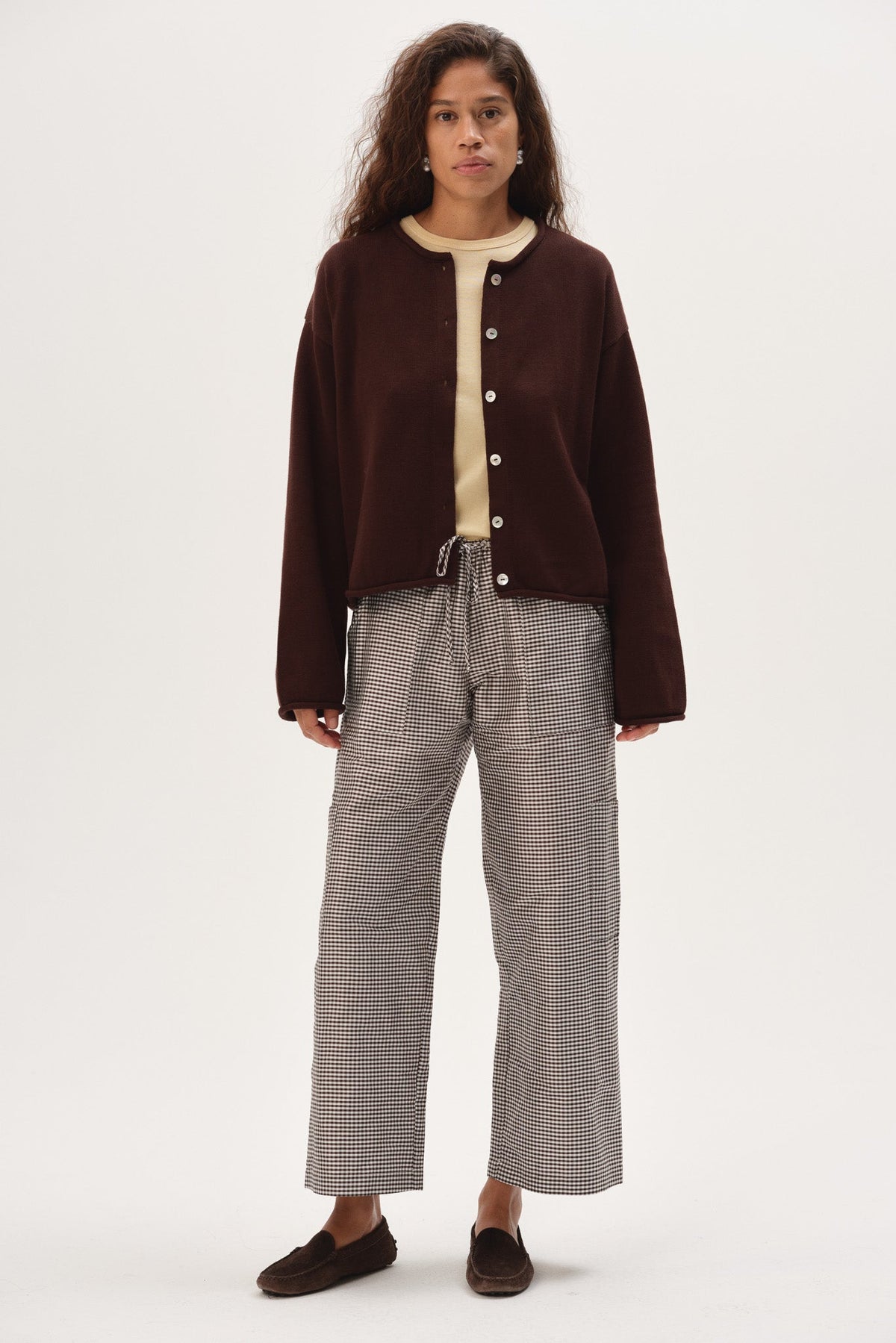 DONNI The Cotton Knit Roll Cardigan - Espresso