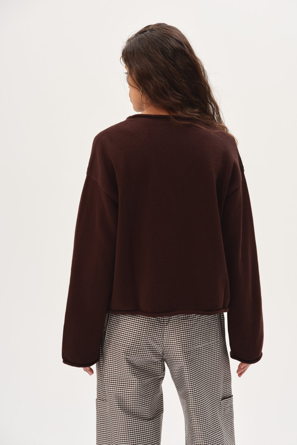 DONNI The Cotton Knit Roll Cardigan - Espresso