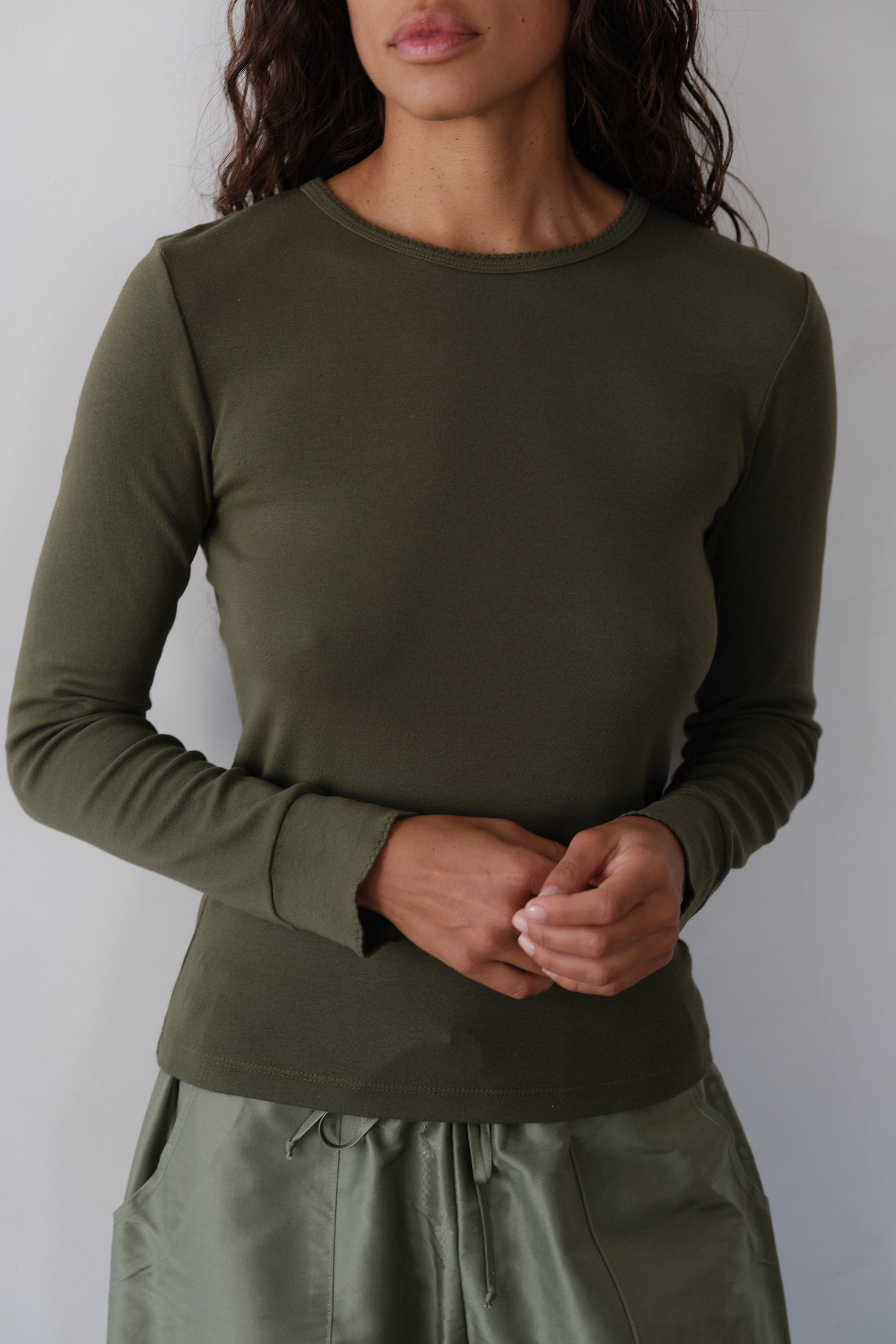 DONNI The Baby Rib Scallop Long Sleeve - Oregano