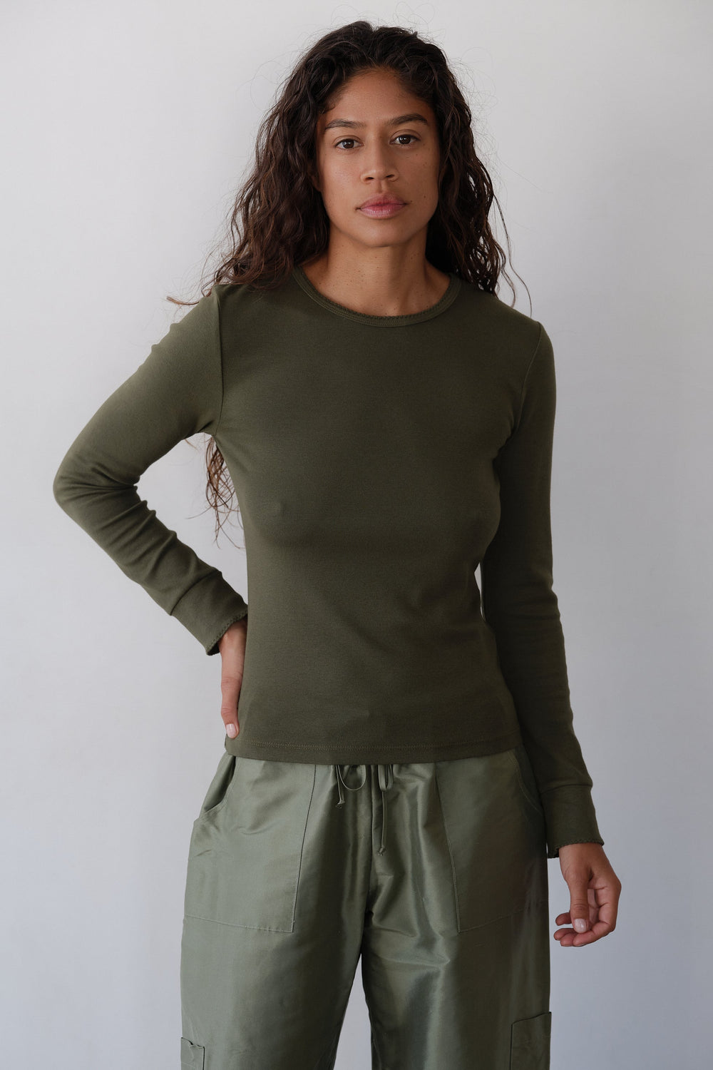 DONNI The Baby Rib Scallop Long Sleeve - Oregano