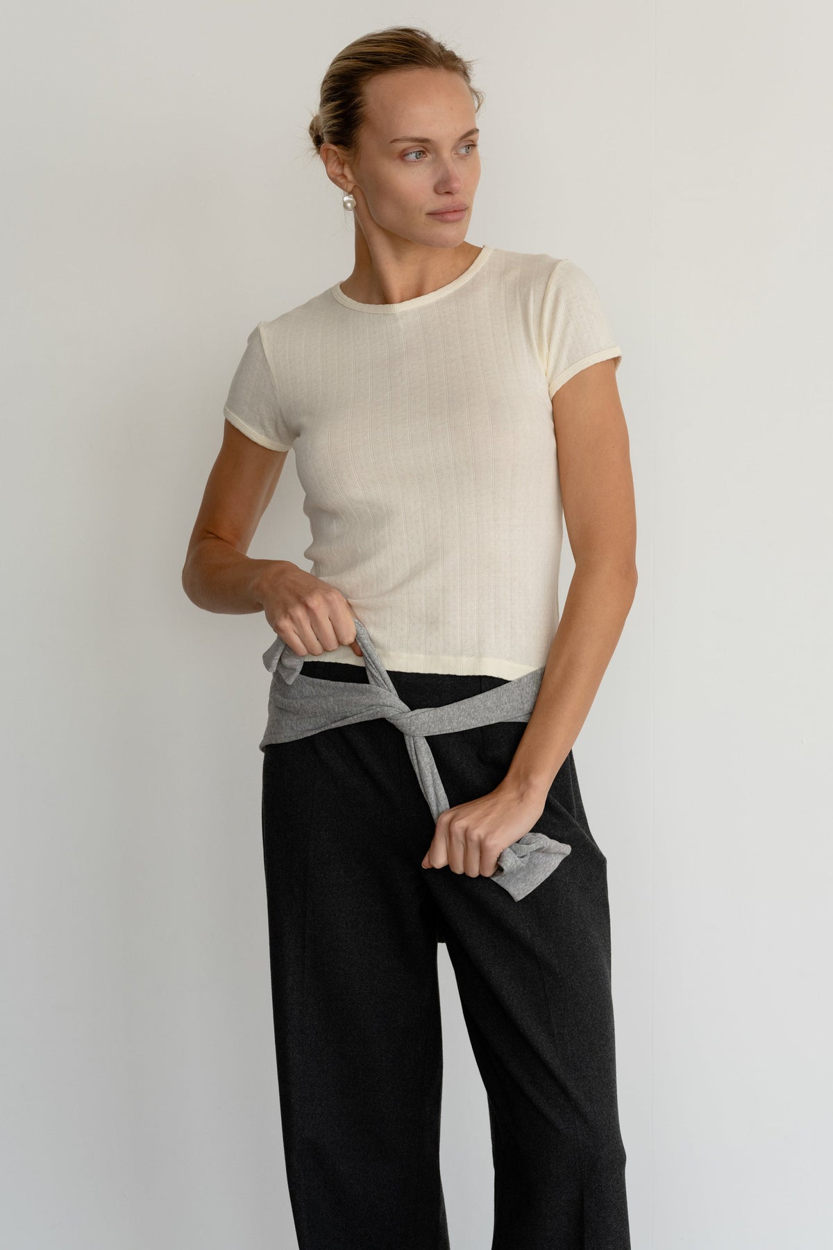 DONNI Creme Pointelle Baby Tee - Creme