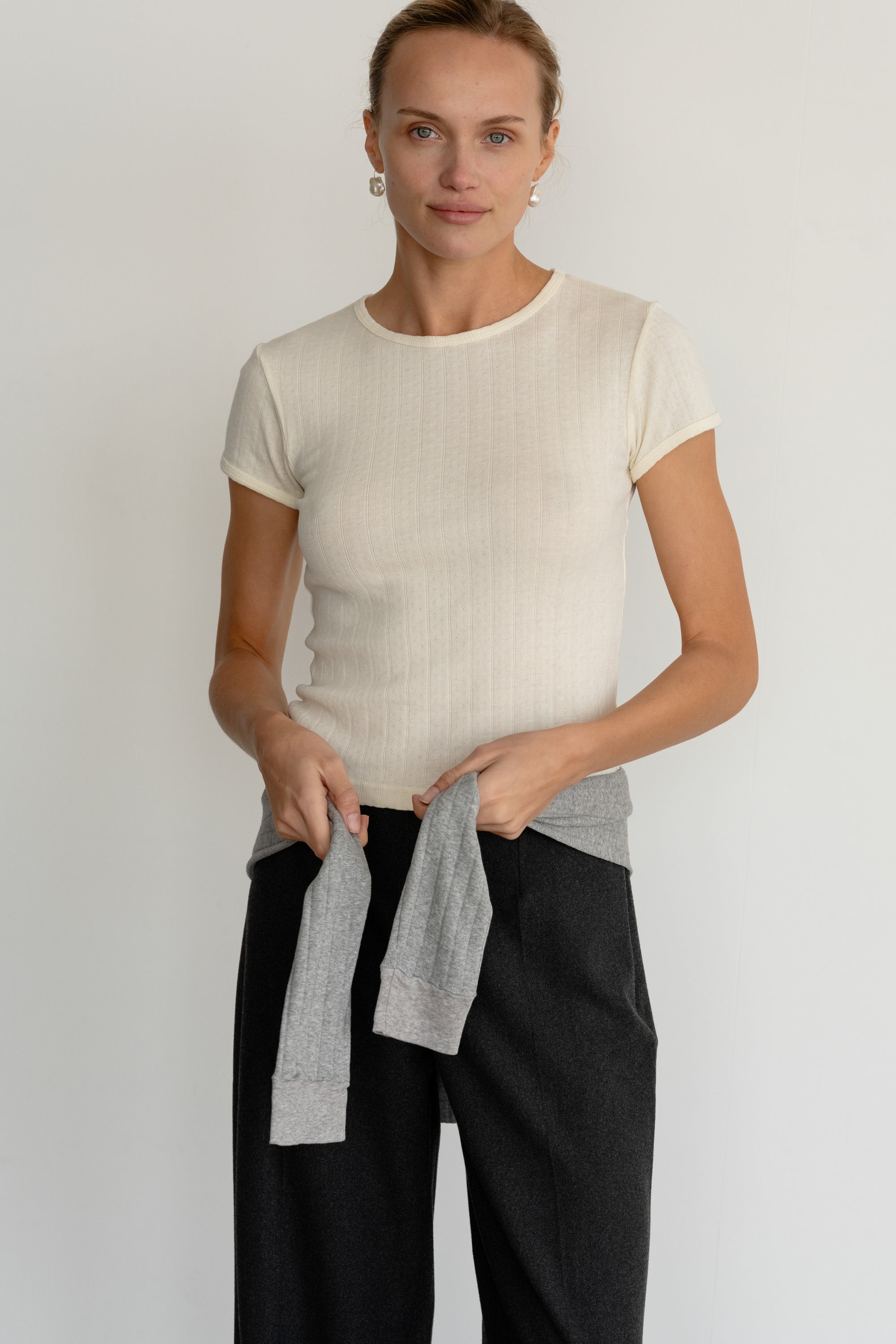 DONNI Creme Pointelle Baby Tee - Creme