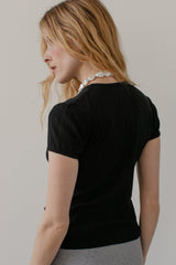 DONNI The Pointelle Baby Tee - Jet