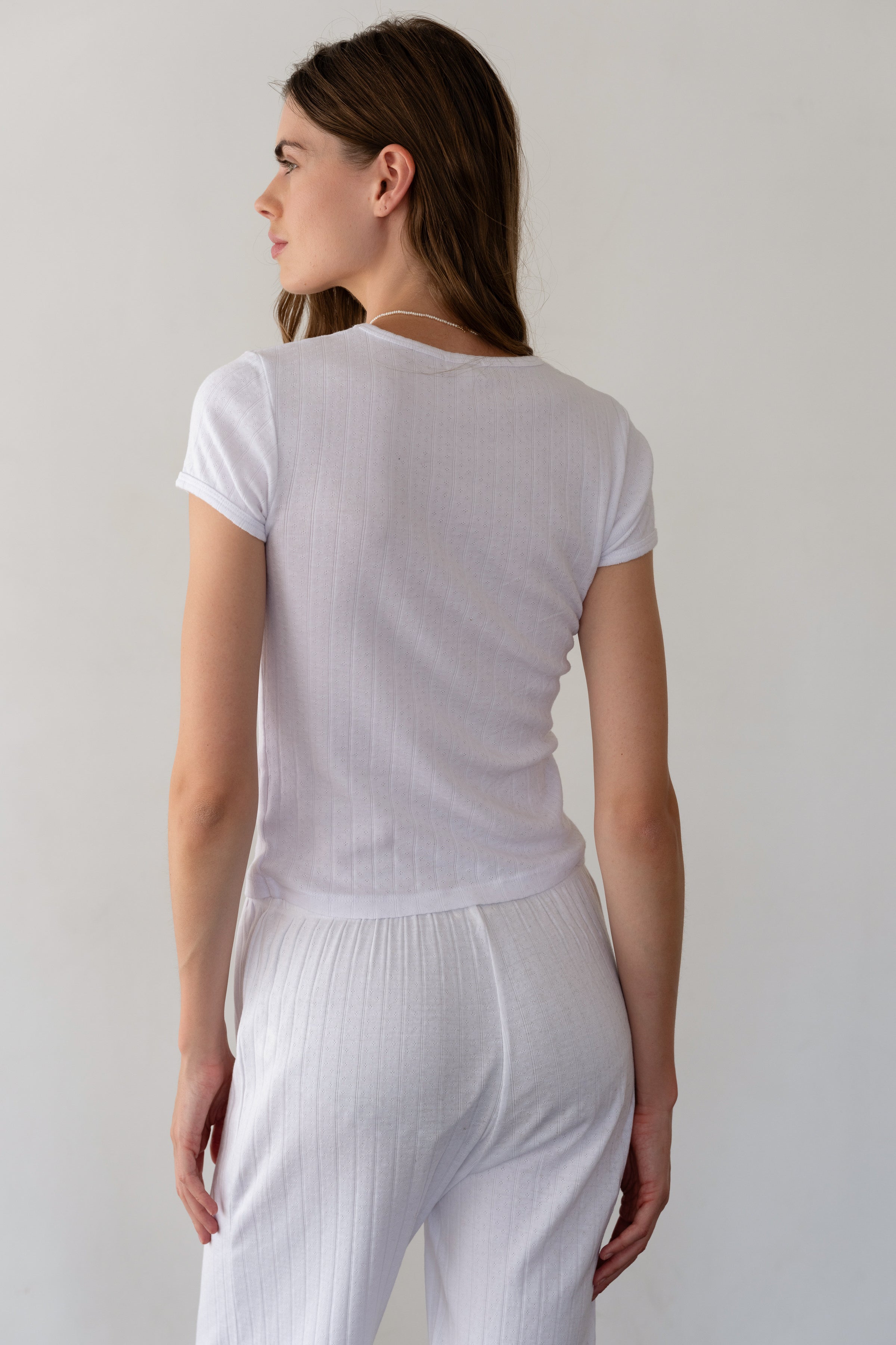 DONNI Powder Pointelle Baby Tee - Powder