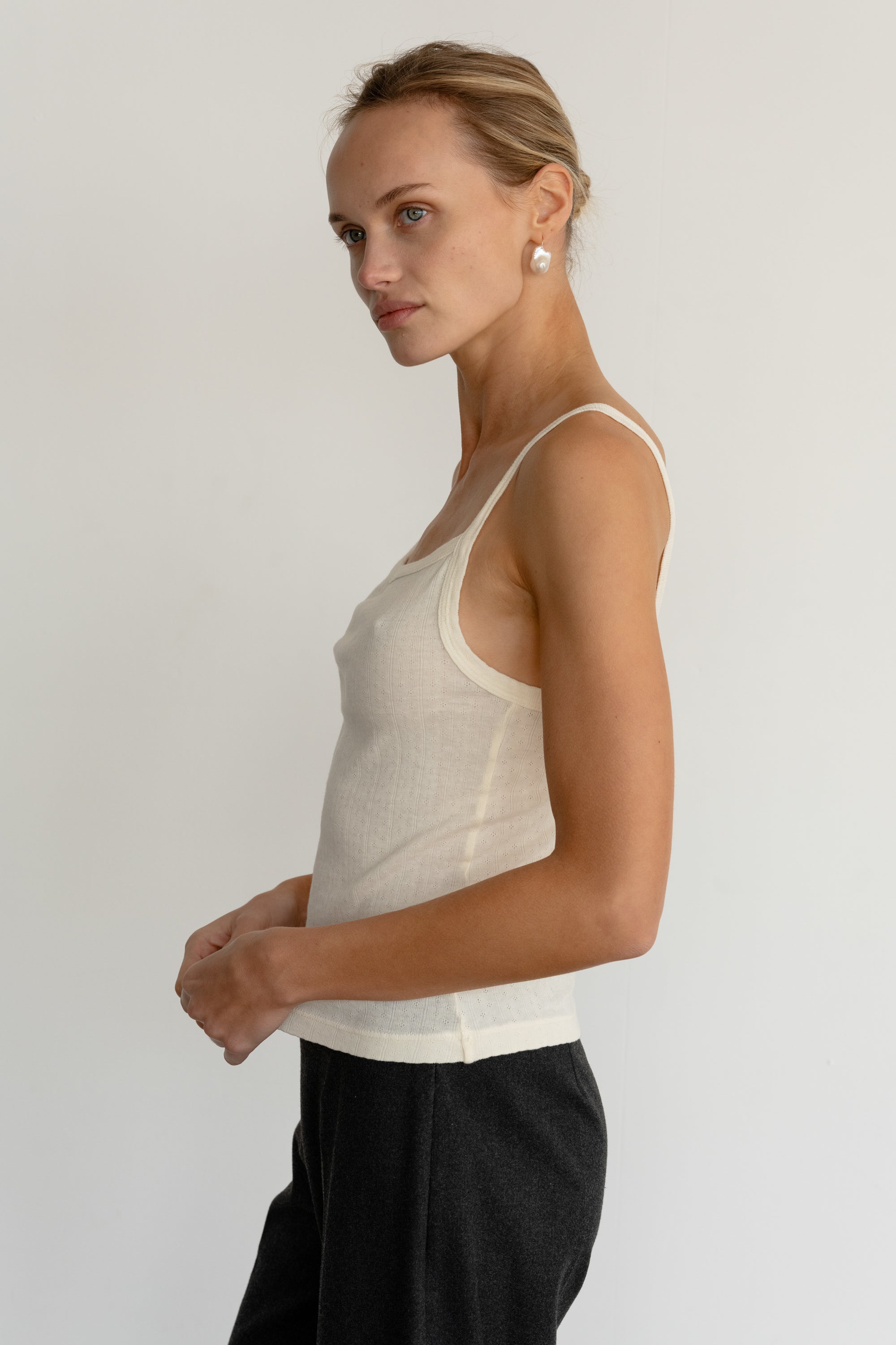 DONNI The Pointelle Square Neck Tank - Creme