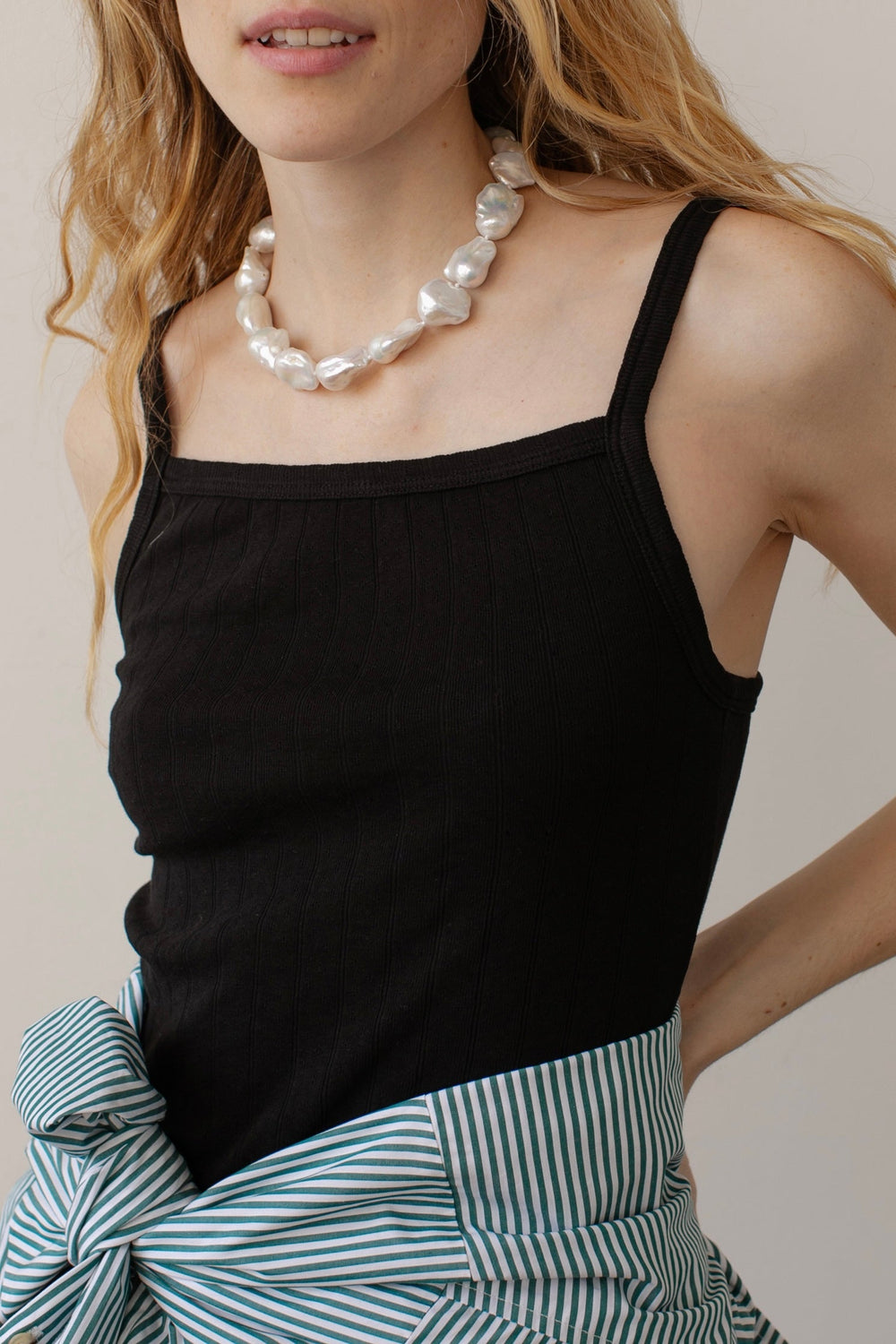 DONNI The Pointelle Square Neck Tank - Jet