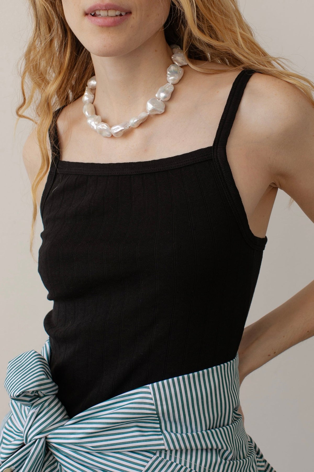 DONNI The Pointelle Square Neck Tank - Jet