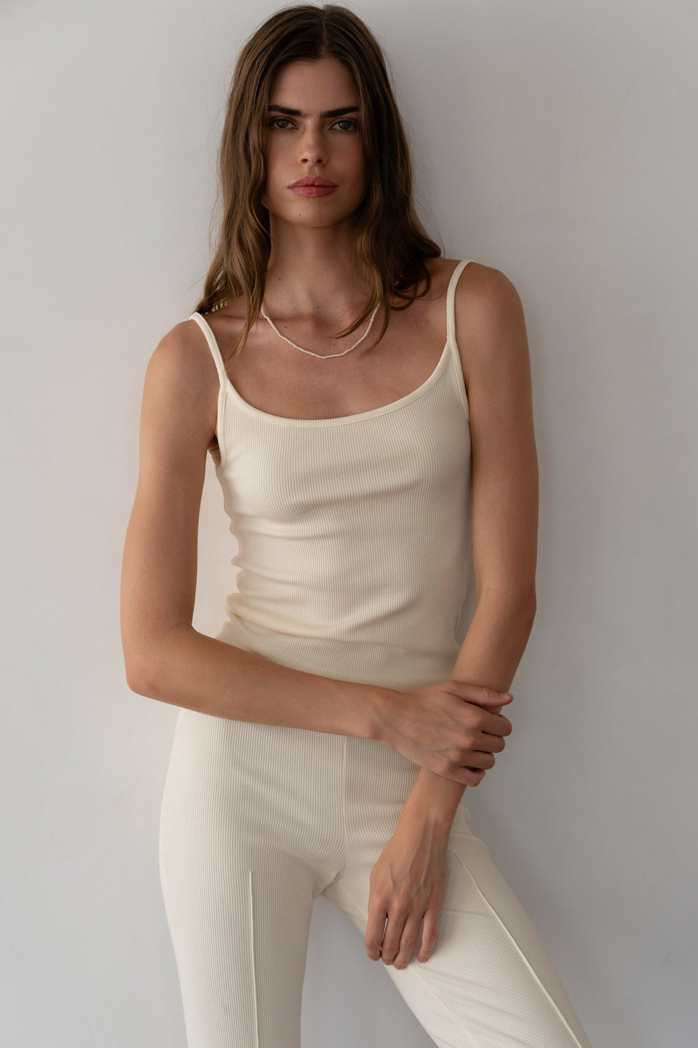 DONNI Creme Rib Spaghetti Tank - Creme