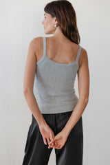 DONNI Heather Grey Baby Rib Scallop Tank - Heather-Grey