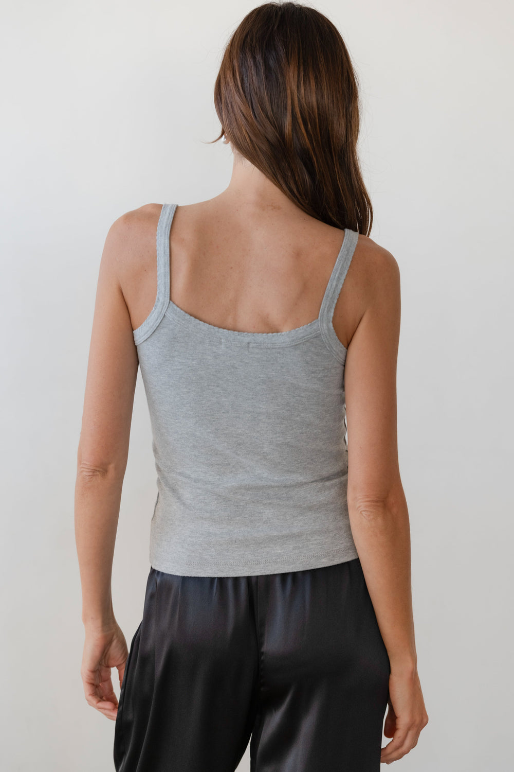 DONNI Heather Grey Baby Rib Scallop Tank - Heather-Grey