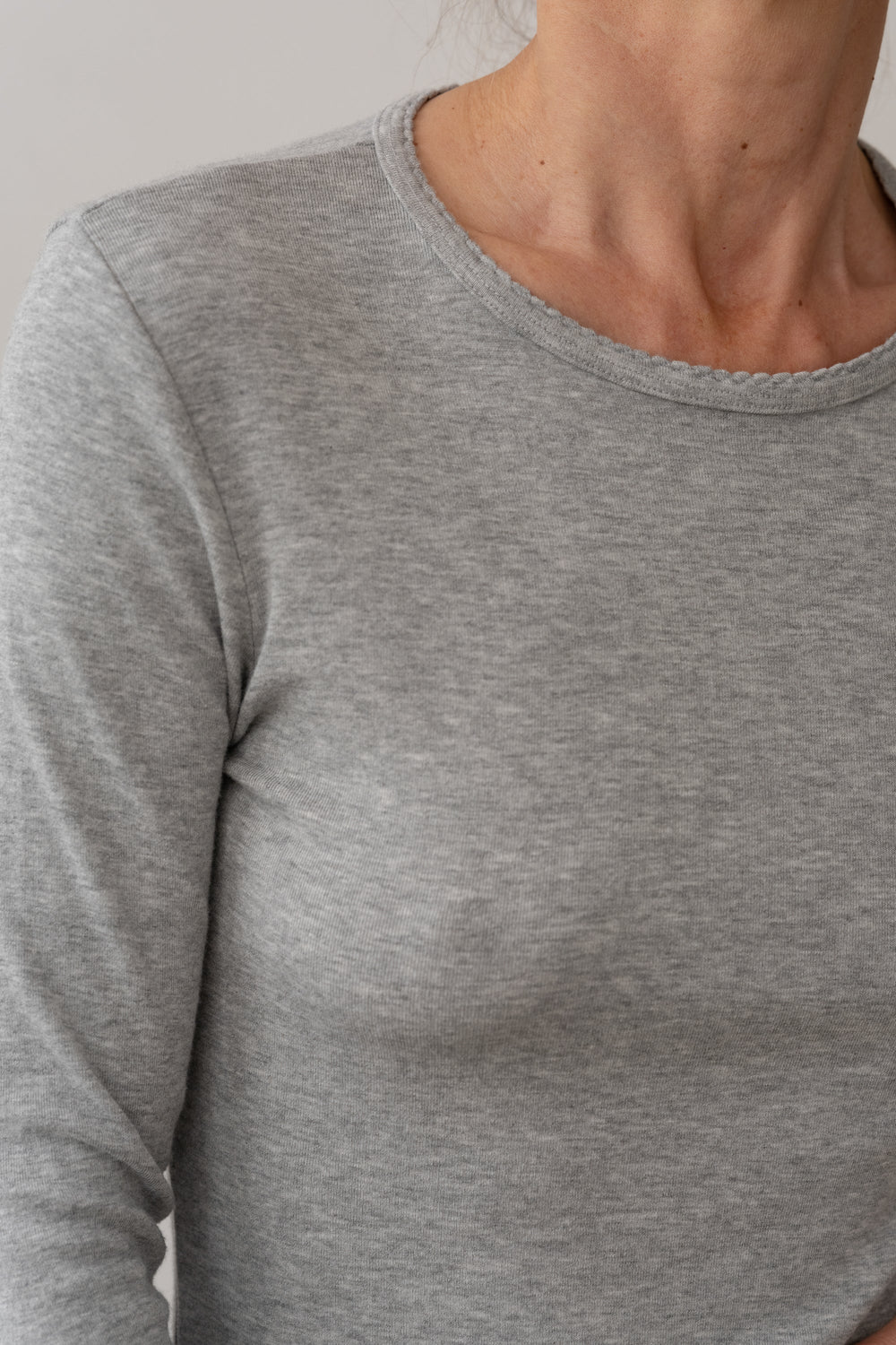DONNI Heather Grey Baby Rib Scallop Long Sleeve - Heather-Grey