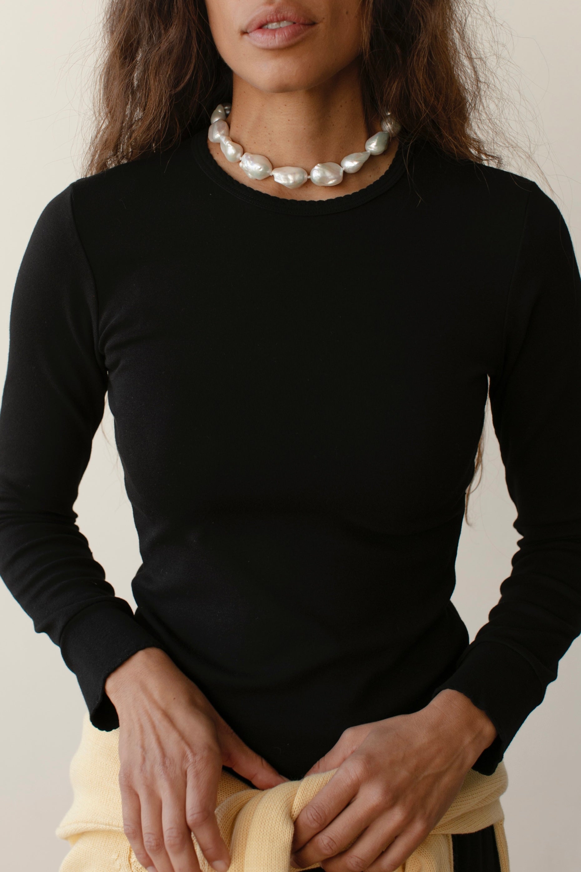 DONNI The Baby Rib Scallop Long Sleeve - Jet