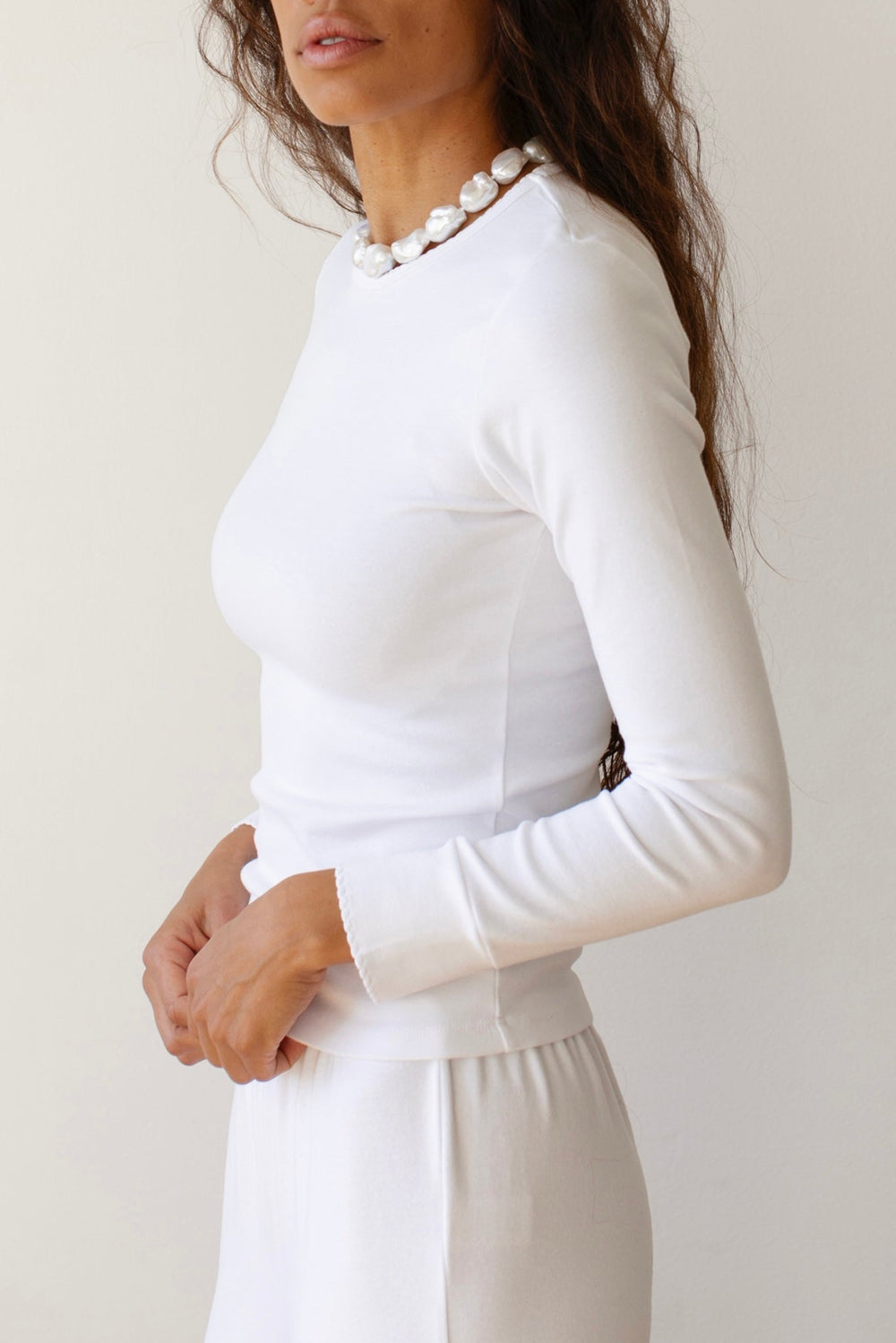 DONNI Powder Baby Rib Scallop Long Sleeve - Powder